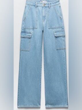 Zara Light Blue Wide-Leg Cargo Jeans Women’s Size 0